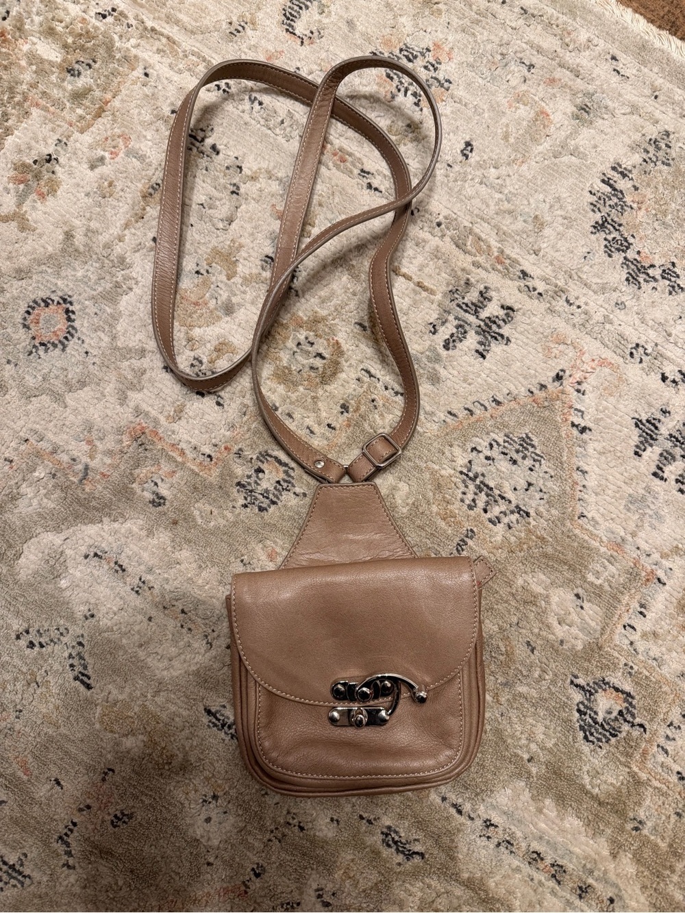 Sundance Taupe Leather Crossbody with Decorative Metal Clasp